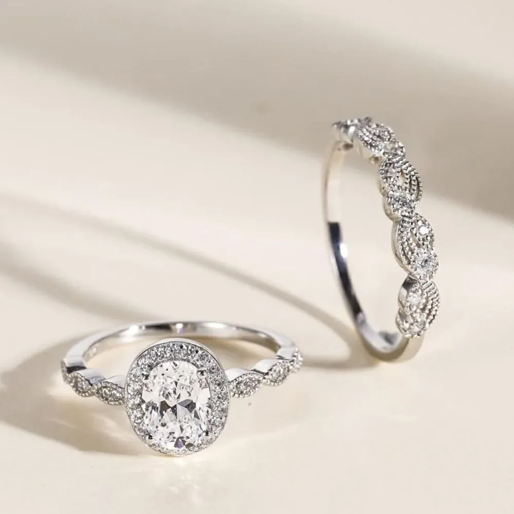 Oval Cut Engagement Ring Band Stack